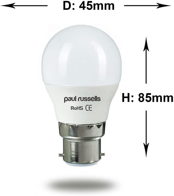 2 Pack 5W Golf LED Light Bulbs B22 BC Bayonet Paul Russells Bright 5W=40W G45 Small Globe Ball 270 Beam Lamp Day Light (6500K) 40W Incandescent Replacement - Image 4