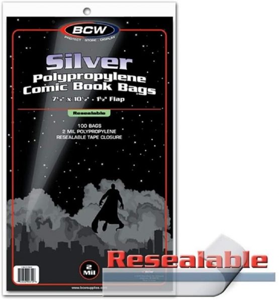 BCW Resealable Silver/Regular Comic Book Bags, Clear 2-mil Polypropylene | 7-1/8" x 10-1/2" | 100-Count , Holds Silver Age Comics - Image 2