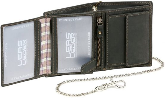 LEAS MCL Mens Wallet with Chrome Chain Biker Wallet Vertical Format Vintage-Style RFID Protection, Genuine Leather, Black - ''LEAS Chain-Series'' - Image 2