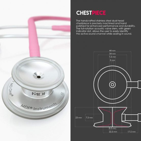 MDF® MD One® Stainless Steel Premium Dual Head Stethoscope - Free-Parts-for-Life & Lifetime-Warranty - Pink (MDF777-01) - Image 4