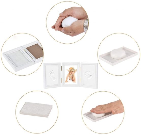 Baby Photo Frame,Newlemo Baby Handprint Kit & Footprint Photo Frame for Newborn Girls and Boys, Baby Shower Gifts for Christening Registry(3 parts, white) - Image 4