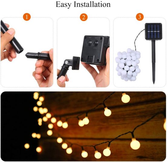 Solar String Lights Outdoor Waterproof 50 Led Solar-Powered Garden Lights Warm White for Garden Patio - Image 4
