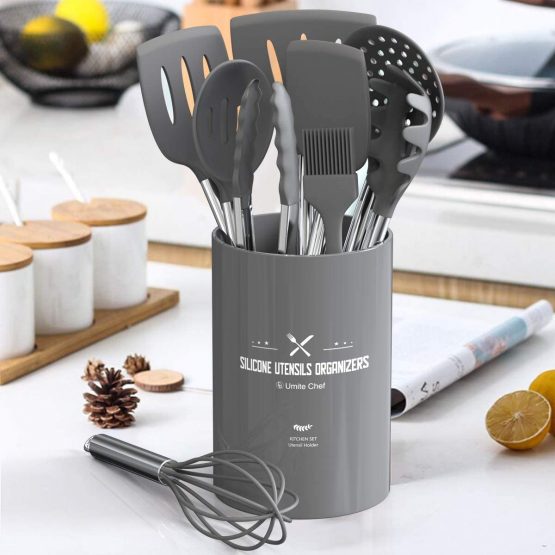 Umite Chef Kitchen Utensil Set, 15pcs Silicone Cooking Kitchen Utensils Set, Cooking Tools Turner Tongs Spatula Spoon for Nonstick Heat Resistant Cookware - (Grey) - Image 4