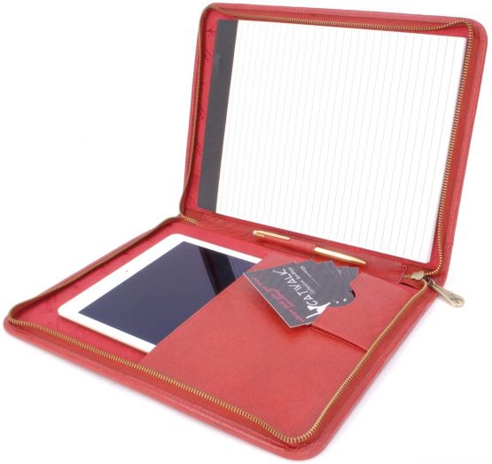 CATWALK COLLECTION HANDBAGS - A4 Zip Conference Folder -Business Organiser/Executive Document Holder/Presentation Portfolio -Vintage Fossil Leather - Chloe - Red - Image 4