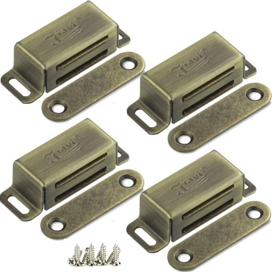 Cupboard Door Magnets Jiayi 4 Pack Bronze Wardrobe Magnetic Cupboard Door Catches Stainless Steel Small Cabinet Door Magnetic Latches for Kitchen Wardrobe Magnets Door Closers Magnet Closure