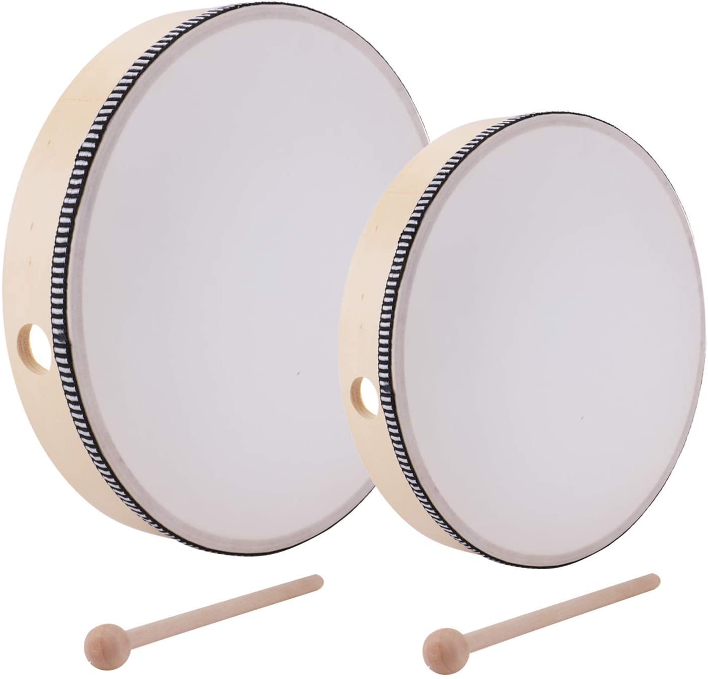 Lawei 2 Pack Hand Drum Instrument Percussion Wood Frame Drums with Drum Stick - 10 Inch & 8 Inch/ 25.5 cm & 20.3 cm