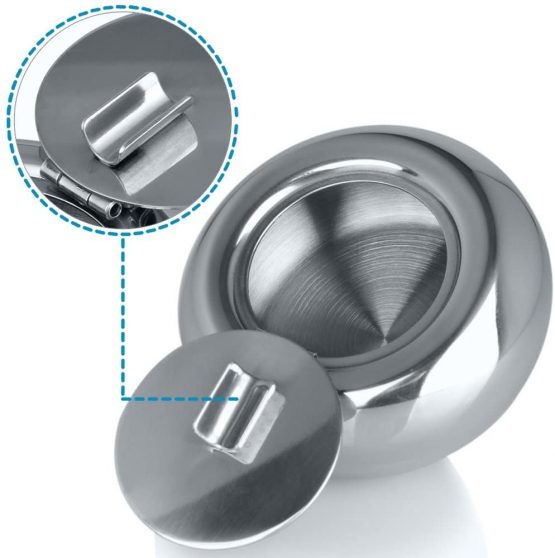 Stainless Steel Cigarette Ashtray with Lid, maxin Windproof Cigarette Ashtray Smoking Ash Holder Desktop Ash Tray for Home office Decoration- Silver. - Image 3