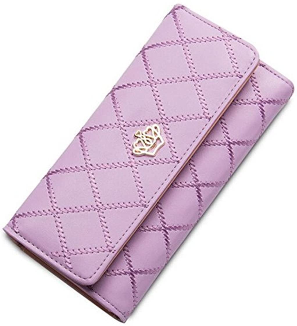 Symphonyw Women Leather Wallet,Long Fashion Crown Female's Handbag Money Wallet for Ladies Girls, Violet