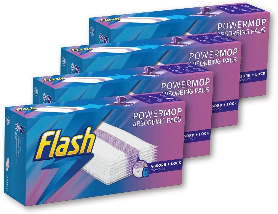 Flash PowerMop Refill Pads 16ct ,Lightweight, White, 64 Disposable Pads