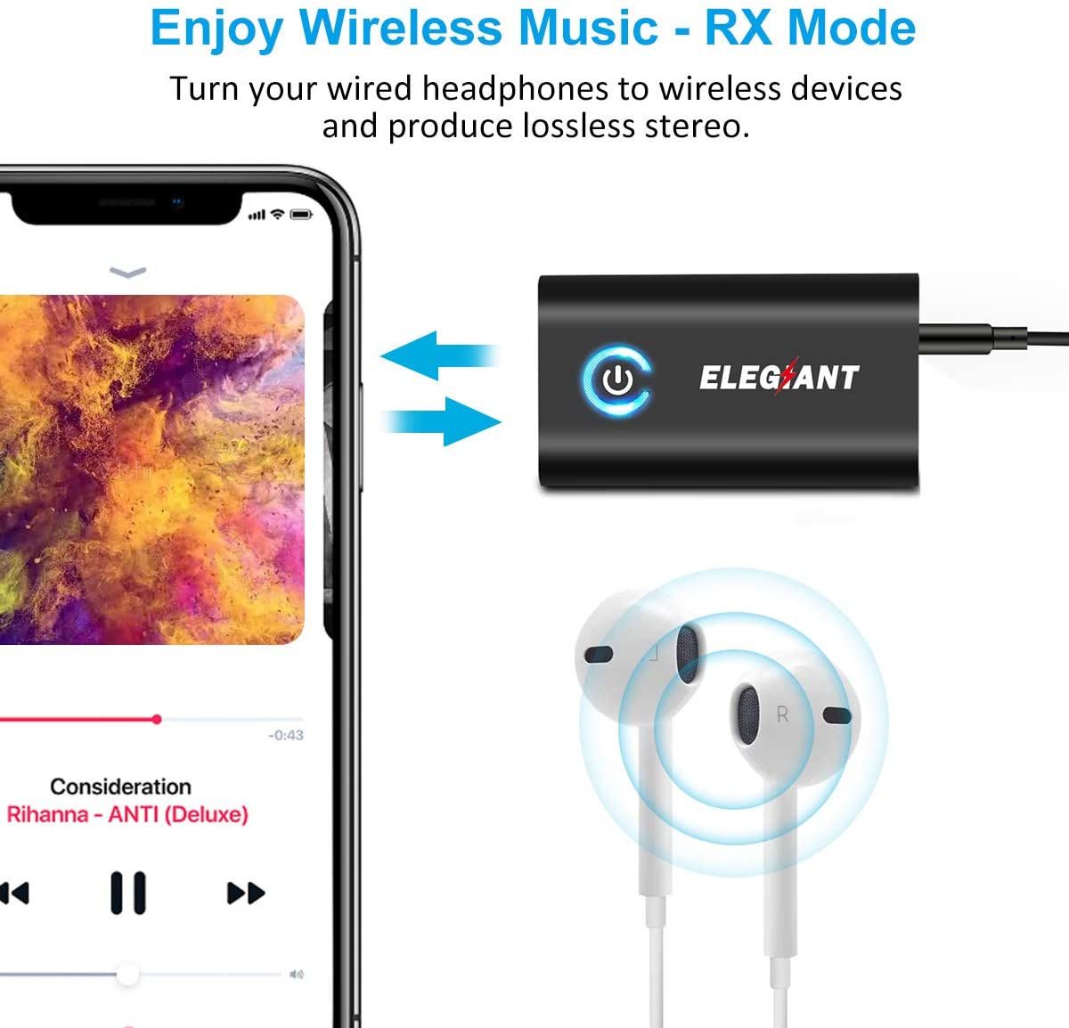 ELEGIANT Bluetooth 5.0 Transmitter Receiver, 2 in 1 Bluetooth Adapter Mini Portable 3.5mm Jack