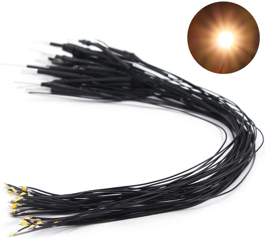Evemodel L0805GW 20pcs Pre Wired GOLDEN White SMD 0805 Led Lamp Light Set 12V ~ 18V, Black