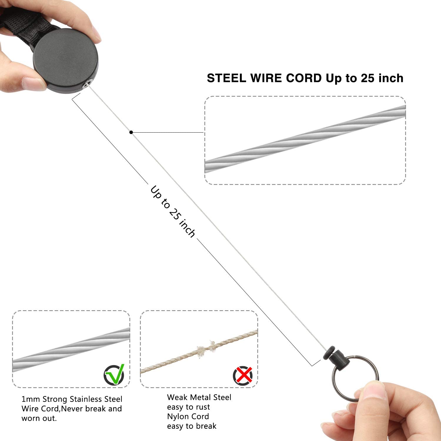 DAYGOS Retractable Keyring Keychain Heavy Duty Extendable Lanyard with Belt Clip - Image 3