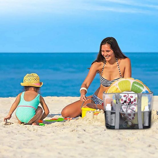 YOOFAN Beach Tote Bag- Mesh Wet Sports Gear Shoulder Bag Waterproof Duffle Shopping Handbag for Family Holiday Picnic Swimming Pool Kids Sand Toys Organiser Grocery Storage Bag, Grey - Image 2