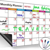 QC Life Magnetic Whiteboard Calendar for Fridge,Ideal for Menu Planner, Memo,Event Reminder,Monthly or Weekly Shopping List,Includes 4 Free Dry Erase Colour Markers,42cm x 30cm