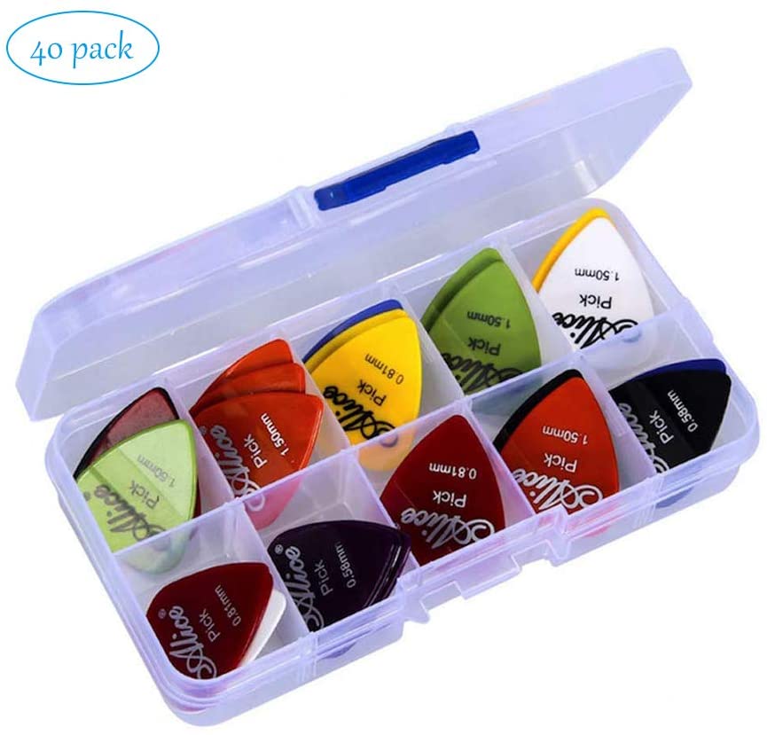Guitar Picks,40 Pack Guitar Plectrums for Your Electric Acoustic or Bass Guitar Plectrum Pick Including 0.58mm 0.71mm 0.81mm 0.96mm 1.2mm 1.5mm