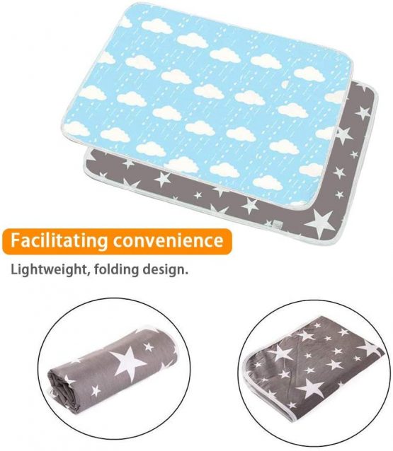 SACONELL 2 Pack 50cmX70cm Portable Baby Diaper Changing Pad, Newborn and Toddlers Waterproof Reusable Nappy Multi Function Washable Mat for Home and Outdoor, Travel (Grey & Blue) - Image 3