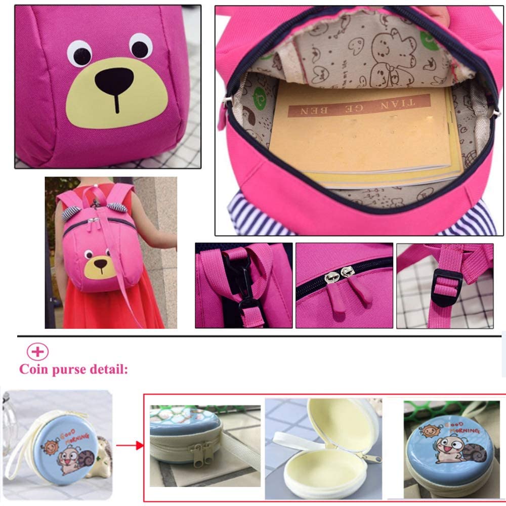 MCUILEE Cute Bear Children Toddler Backpack Book Bags Baby Harness bag with Safety Harnesses Reins Belt for Kids Girls and Boys,Rose Red - Image 2