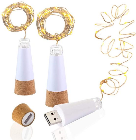 LED Cork Bottle Lights, USB Powered Rechargeable, 6.2ft 20 LED, Copper Wire String Starry LED Lights for DIY, Home Kitchen, Wedding, Halloween, Christmas, Party Decor (Warm White, 3 Pcs)