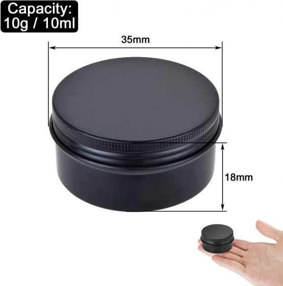 Aluminum Tin Jars, Yalbdopo 24Pcs 10Ml Round Metal Empty Cosmetic Containers Sample Pots with Screw Cap Lid for Cream, Lip Balm, Cosmetic, Candles, DIY Crafts, Spices, Makeup Travel Storage (Black) - Image 2