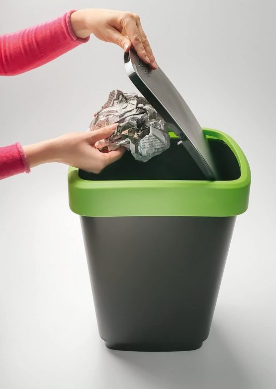 Rotho, Twist, Waste bin 10l with lid, can be used as swing or hinged lid, Plastic (PP) BPA-free, black/silver, 10l (24,8 x 18,1 x 33,0 cm) - Image 2