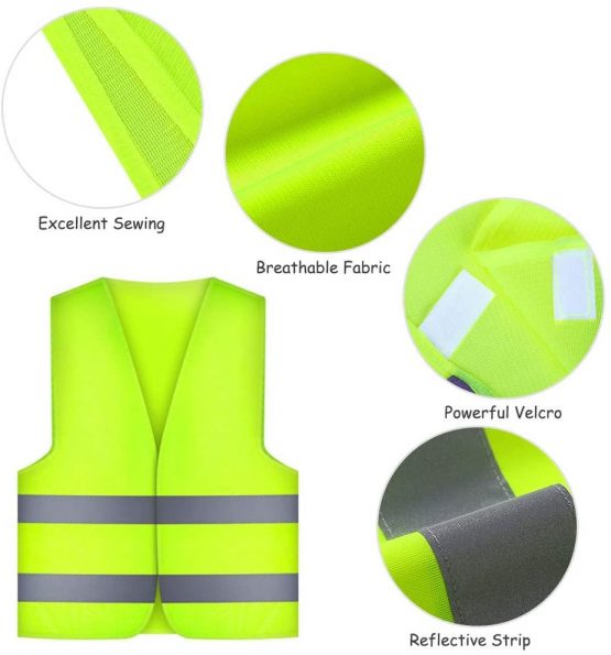 AMACOAM Hi Viz Waistcoat Hi Vis Vests Adults High Visibility Vest Safety Vests Washable 360 Degrees Reflective for Safety and Emergencies for Men Women Outdoor Works Cycling Motorbike Neon Green 5 Pcs - Image 2