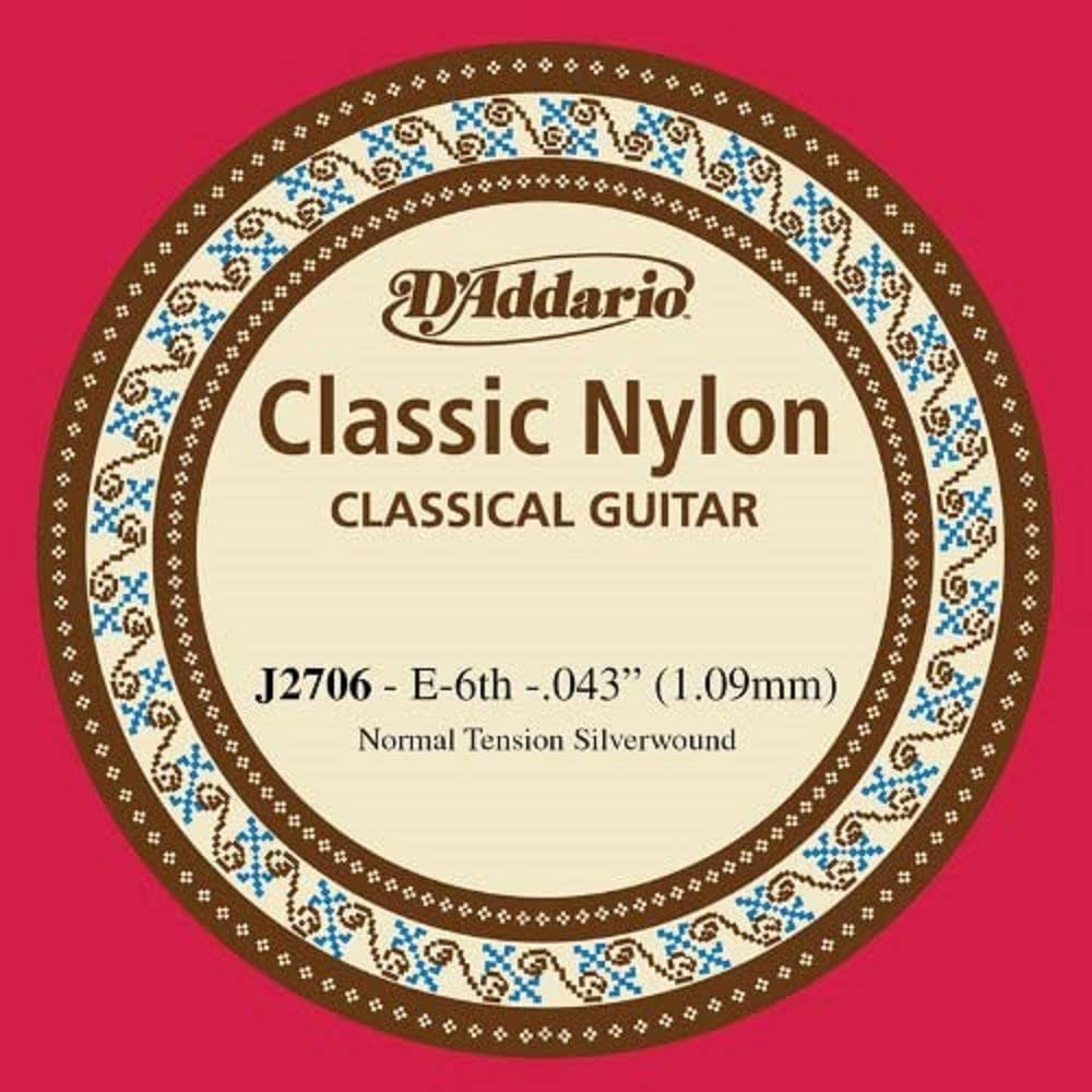 D'Addario J2706 Student Nylon Normal Tension Single Sixth String for Classical Guitar, Natural