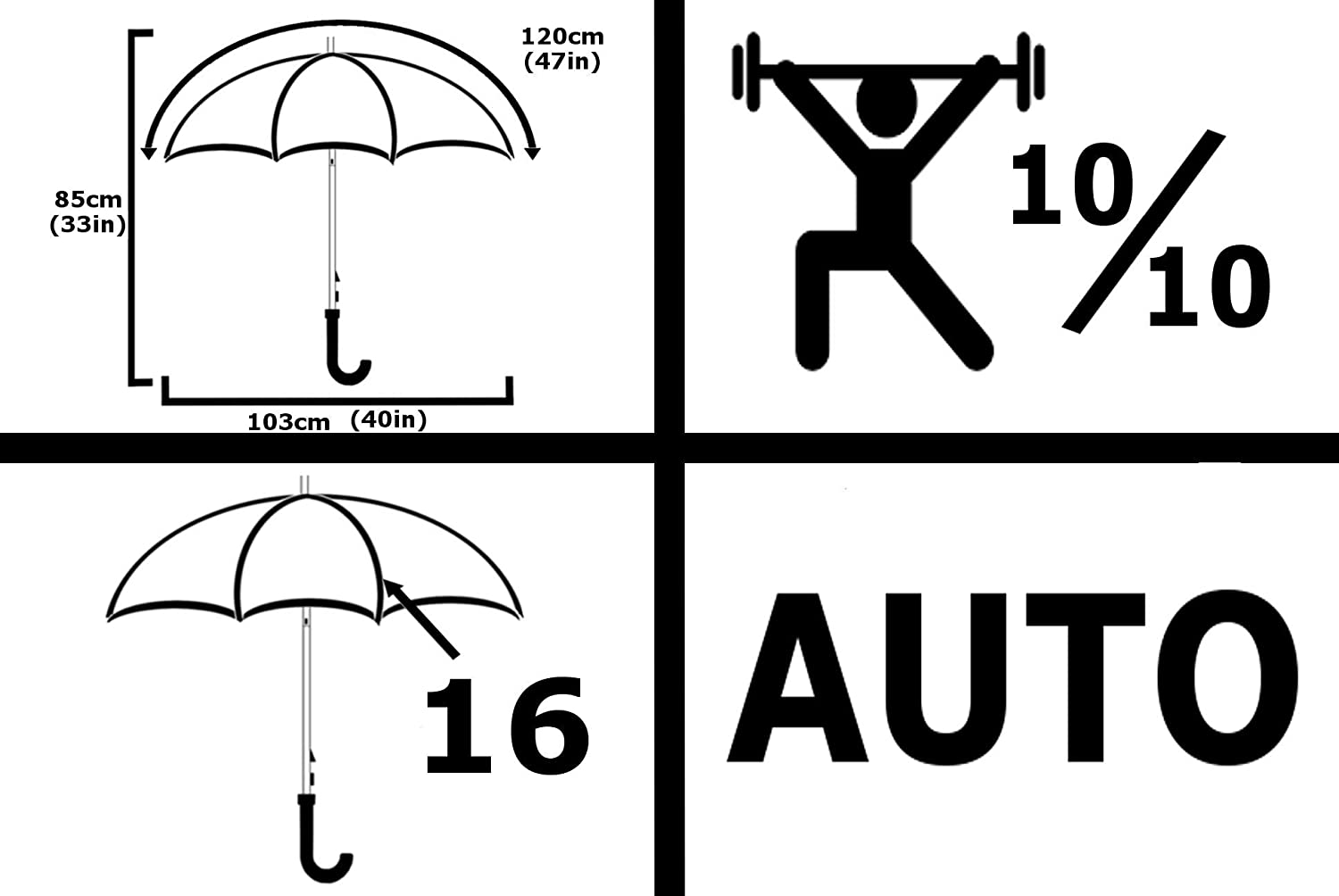 COLLAR AND CUFFS LONDON Windproof Strong Umbrella 60MPH, 16 Ribs For Super-Strength - Image 2