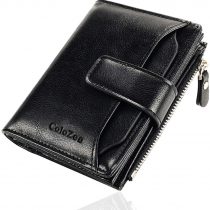 Men's Wallet, Genuine Leather RFID Blocking Wallet Mens, Credit Card Holder Bifold Wallet with Zip Coin Pocket for Men, with Gift Box, Black