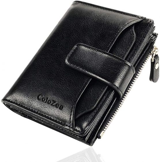 Men's Wallet, Genuine Leather RFID Blocking Wallet Mens, Credit Card Holder Bifold Wallet with Zip Coin Pocket for Men, with Gift Box, Black