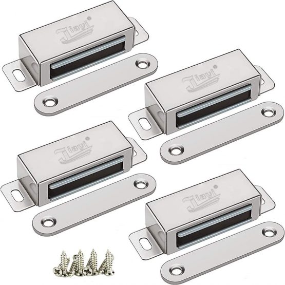 Magnetic Door Catch Jiayi 4 Pack Cupboard Door Magnets 20KG Pull Stainless Steel Cabinet Door Magnetic Latches Heavy Duty Magnetic Catches for Kitchen Cupboard Wardrobe Door Latch