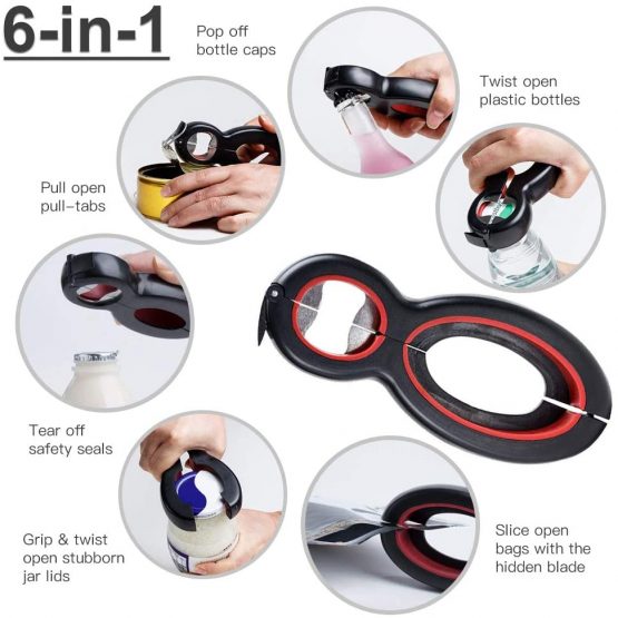 Multi Bottle Opener,Multi-Function Bottle Can and Jar Grip Opener, 5-in-1 and 6-in-1, Twist Off Lid Kitchen Tool Suitable for Seniors or Arthritic Hands (2Pcs) - Image 2