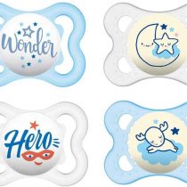 MAM Day & Night "Skin Soft" Silicone Dummy 0-6 // Neutral // Set of 4 // Includes 2 Sterilised Transport Boxes