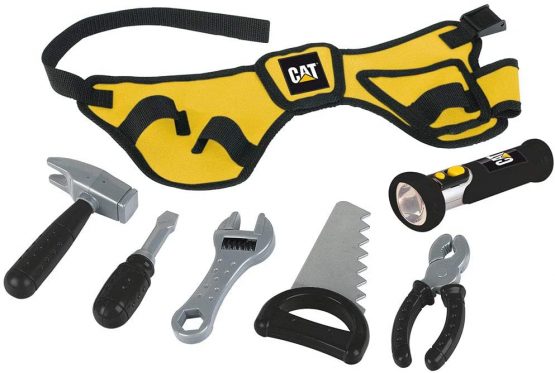 Theo Klein 3222 CAT Tool Belt | With sturdy tools such as hammer, pliers and more. | Battery-powered flashlight | Dimensions: 76 cm x 24 cm x 4,5 cm | Toy for children from 3 years old