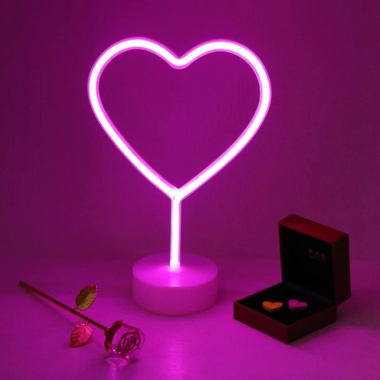 GUOCHENG Lovely Pink Heart Neon Sign LED Pedestal Neon Lamp Nightlight Decorative Love Heart Neon Marquee Sign for Festival Wedding Christmas Children Bedroom - Image 3