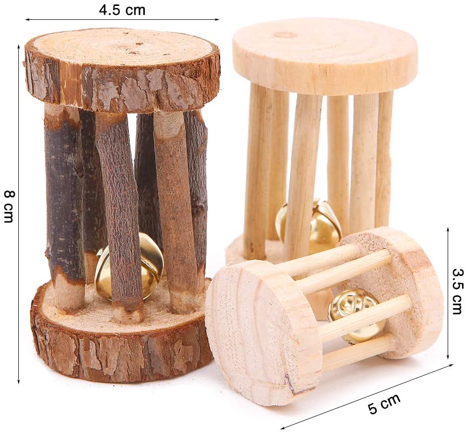 Winterworm 6 Pcs Wooden Chew Gnaw Throw Roll Toss Toys Hamster Mice Chinchillas Rabbit Gerbil Guinea Pig Toys - Image 2