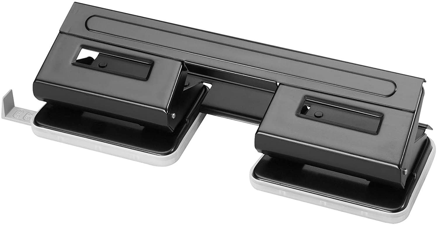 Herlitz 4-Hole Punch with Adjustable Paper Guide - Black, Doppel-Locher