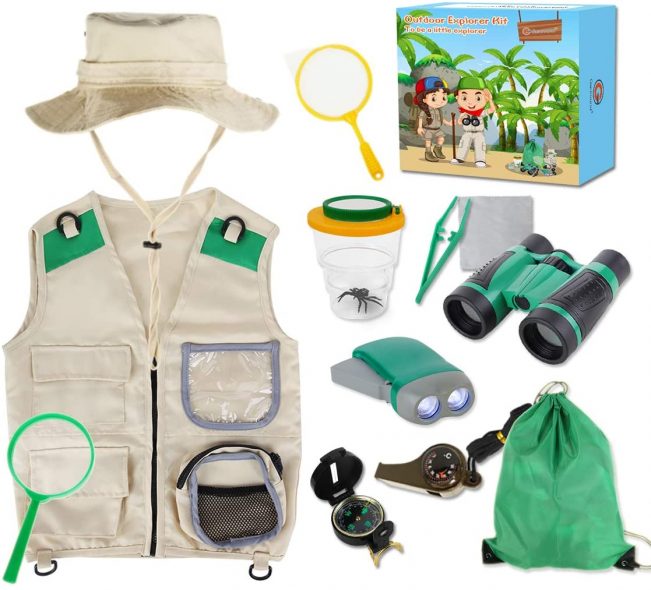Genround Child Outdoor Explorer Kit with Kids Safari Hat Explorer Cargo