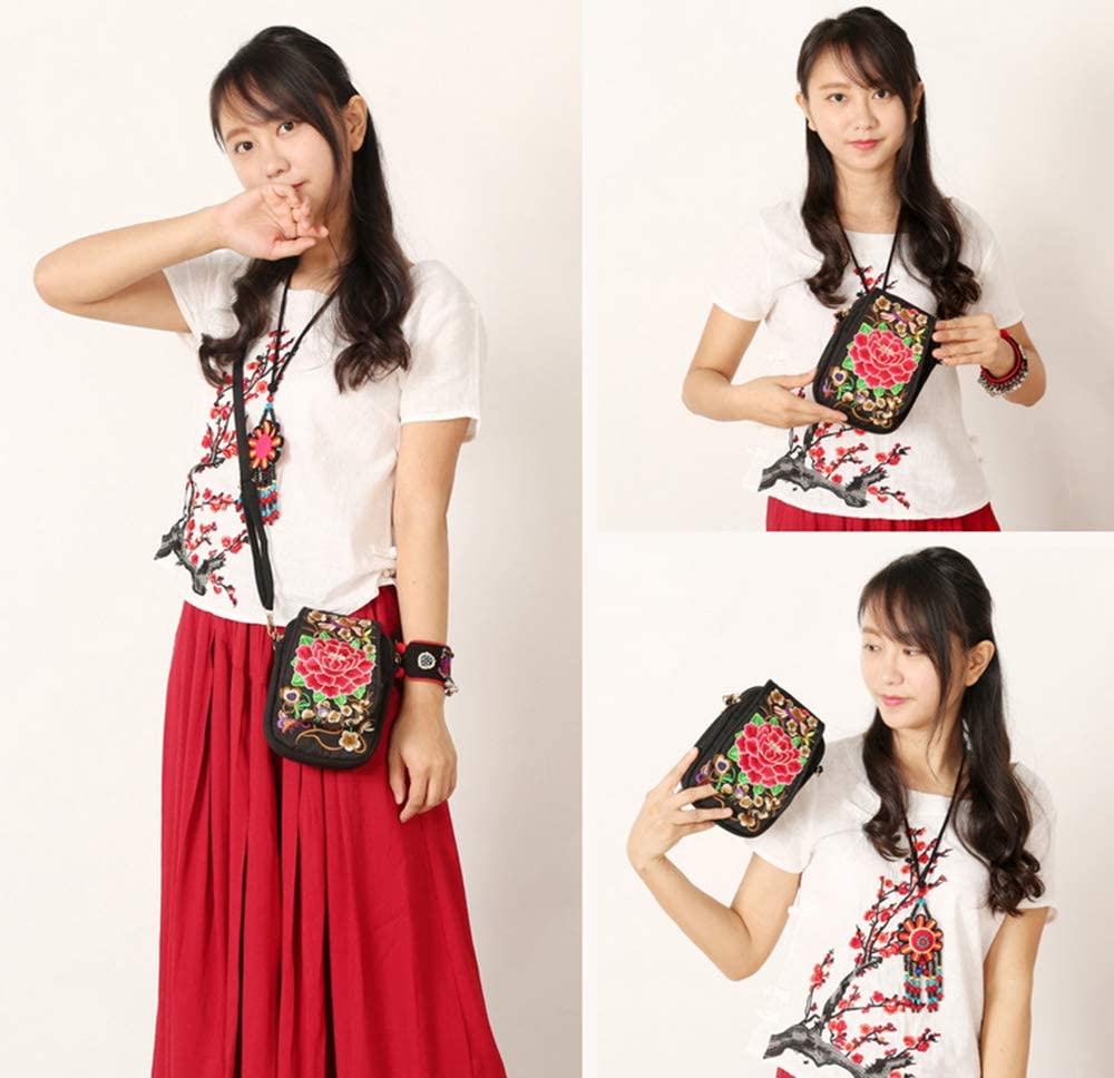 Eagsouni® Womens Embroidered Flowers Cross Body Bag Small Crossbody Phone Shoulder Bags Ethnic Style, St1 Red - Image 3