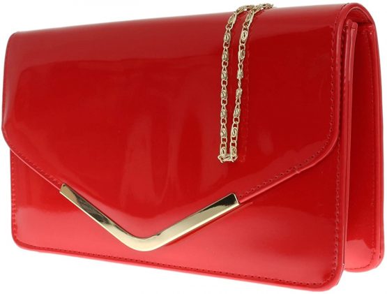 Girly HandBags Patent Faux Leather Envelope Clutch Bag Shoulder Bag Party - Image 2