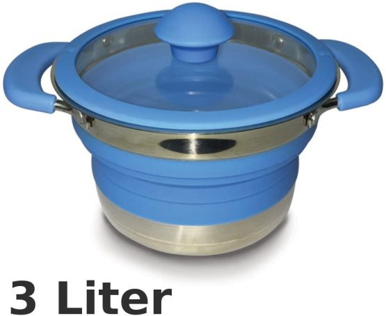 Kampa Folding Saucepan 3.0 Litre Blue Silicone & St/Stl