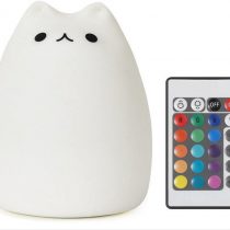 Children Multi-Colour Night Light with Remote,Silicone LED Cute Cartoon Cat Lamp, Warm White/12 Single Colours/7 Colours Changing, Brightness Adjustable, USB Rechargable－Pengcheng
