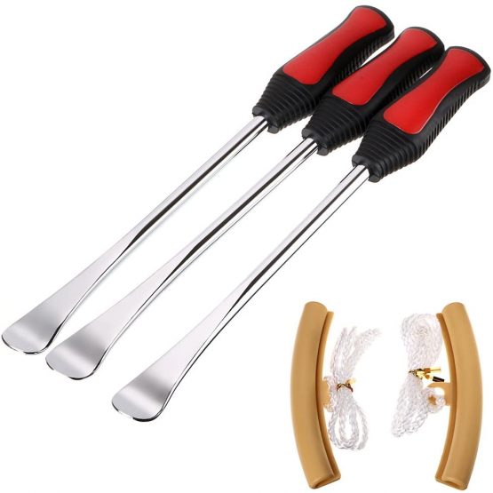 BTSKY Tire Levers Spoon Set - 3 Tire Lever Tool Spoon + 2 Wheel Rim Protectors Tool Kit for Motorcycle Bike Car Tire Changing Removing
