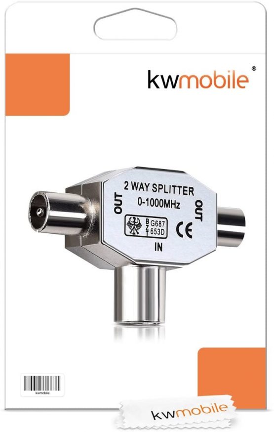 kwmobile 2-Way Aerial Splitter - Cable TV Splitter 2x Coax Plug 2 Male to 1 Female Adapter in Metal Housing - Coaxial Digital Signal Antenna Splitter - Image 4