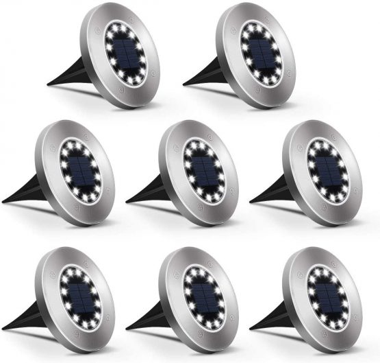 GIGALUMI Solar Ground Lights 12LEDs 8PACK In-Ground Lights Solar Powered Pathway Lights Outdoor Decking Landscape Lamp for Lawn Yard Pool Patio