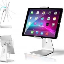 AboveTEK Elegant Aluminum iPad Pro Stand - Swivel iPad Air/Mini Kiosk POS Stand - Two Mount Holders 7"~13" Interactive iOS/Android Tablet Stand for Retail Store Showcase/Office Desk/Kitchen Countertop