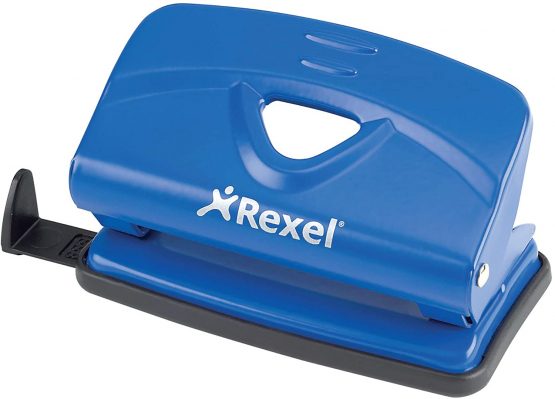 Rexel Value 210 2 Hole Punch, 10 Sheet Capacity, Adjustable Guide Bar, Metal, Blue, 2100758