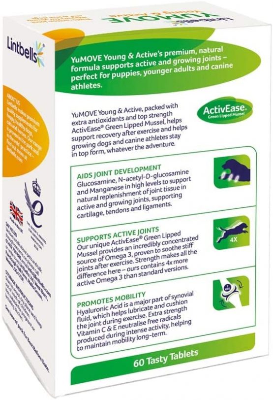 Lintbells | YuMOVE Young and Active Dog | Hip and Joint Supplement for Dogs to Support Active and Growing Joints for Dogs Aged Under 6 | 60 Tablets - Image 3