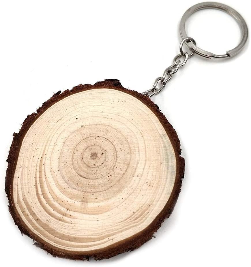 Wooden Key Pendant Natural Pine Tree Trunk Slice DIY Material Draw Carve Material Keyring Key