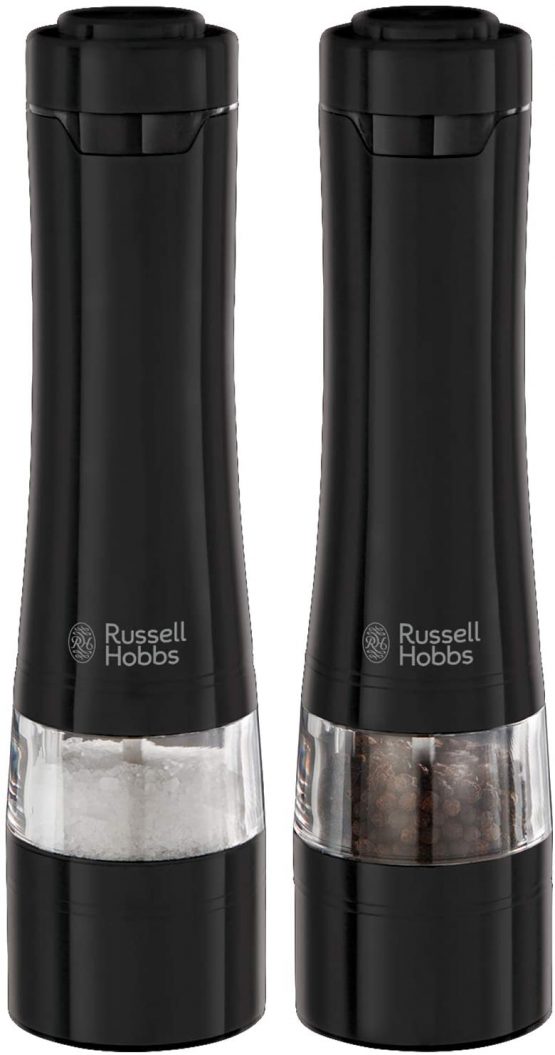 Russell Hobbs 28010-56 Electric Salt and Pepper Mill Set, Adjustable Grinder – Black Metal