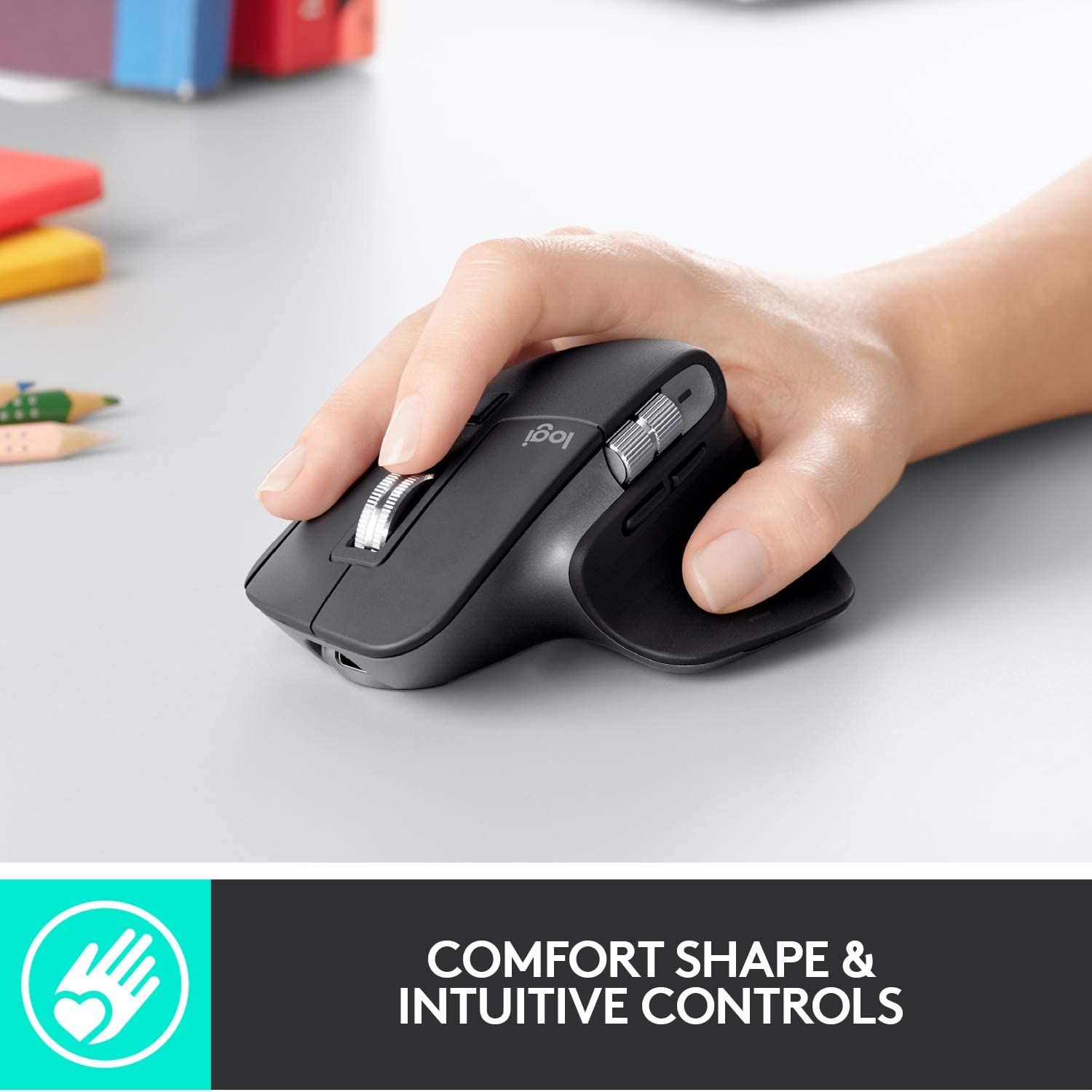 Logitech MX Master 3 Advanced Wireless Mouse, Bluetooth or 2.4GHz USB Receiver, Ultrafast Scrolling, 4000 DPI Any Surface Tracking, Ergonomic, 7 Button, Rechargeable, PC/Mac/Laptop/iPadOS - Dark Grey - Image 3